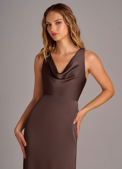 Azazie Wrenlee Bridesmaid Dresses Ganache A-Line Stretch Satin Dress image2