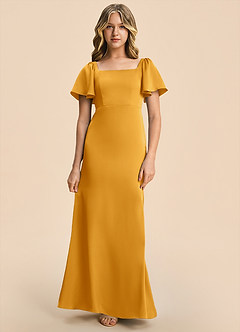 Azazie Chace Junior Butterscotch Sheath Stretch Satin Dress image4
