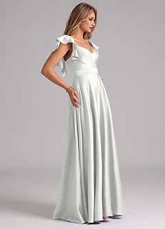 Azazie Leilani Bridesmaid Dresses White A-Line Ruched Stretch Satin Dress image6