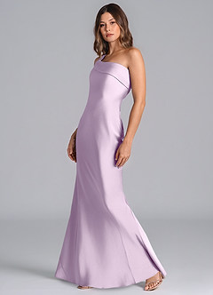 Azazie Driea Bridesmaid Dresses Frosted Lilac Mermaid One Shoulder Stretch Satin Dress image6