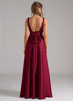 Azazie Kora Robes de demoiselle d'honneur Robe Trapèze en Satin extensible Plissée Bourgogne image5