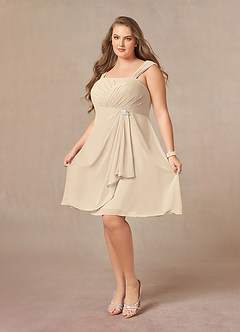Azazie Olivia Mother of the Bride Dresses Champagne A-Line Square Neckline Pleated Chiffon Dress image10