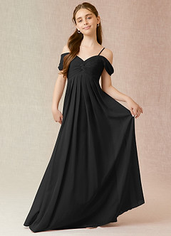 Azazie Kaitlynn Junior Black A-Line Off the Shoulder Chiffon Dress image4