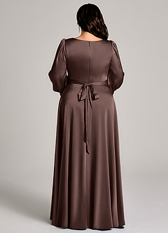 Azazie Leonia Abiti da Damigella Abito A-Line in Raso Elasticizzato Manica Lunga Ganache image13