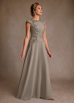 Azazie Christi Mother of the Bride Dresses Taupe A-Line Lace Chiffon Dress image3