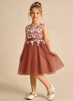 Azazie Butterfly Flower Girl Dresses Auburn A-Line Lace Dress image4
