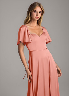 Azazie Chloe Robes de demoiselle d'honneur Robe Trapèze en Satin extensible Encolure en Forme de Cœur Corail image6