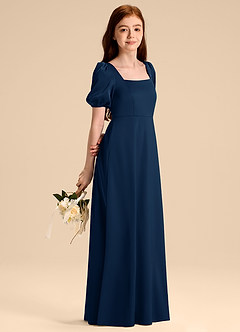 Azazie Briar Junior Robe Trapèze en Satin extensible Arc Bleu Marine Foncé image4