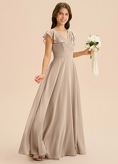 Azazie Anysa Junior Robe Trapèze en Mousseline de soie Rayé Taupe image5