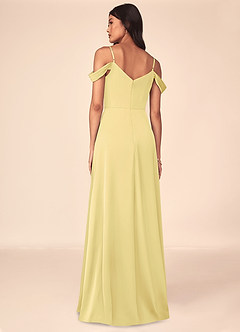 Azazie Ocean Bridesmaid Dresses Lemon Sorbet A-Line V-Neck Pleated Stretch Satin Dress image2