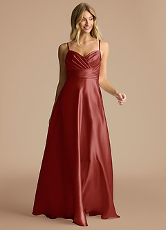 Azazie Oliana Bridesmaid Dresses Terracotta A-Line Pleated Metallic Satin Dress image5