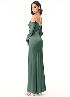 Azazie Hallie Bridesmaid Dresses Eucalyptus Sheath Off-The-Shoulder Long Sleeve Stretch Satin Convertible Dress image6