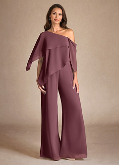 Azazie Halima Abiti per la Madre della Sposa Abito Tuta Pantaloni in Chiffon Spacco Laterale Sangria image1