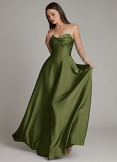 Azazie Meleena Bridesmaid Dresses Olive A-Line Strapless Stretch Satin Dress image5