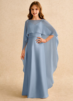 Azazie Fishie Junior Formal Flower Girl Dresses Dusty Blue A-Line Matte Satin Dress image1
