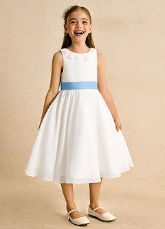 Azazie Dani Flower Girl Dresses Ivory Powder Blue A-Line Bow Chiffon Dress image6