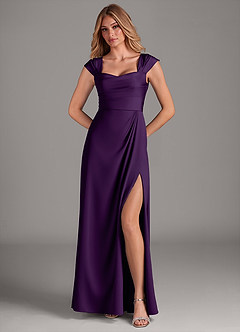 Azazie Laila Bridesmaid Dresses Grape A-Line Pleated Stretch Satin Dress image4