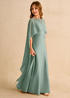 Azazie Fishie Girls Formal Robe Demoiselle D'honneur Fillette Robe Trapèze en Mat Satiné Sauge D'argent image6