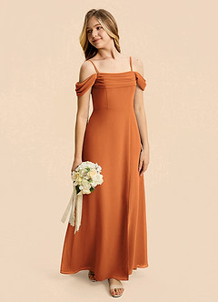 Azazie Lilly Junior Cinnamon A-Line Pleated Chiffon Dress image5