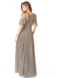 Azazie Dakota Vestidos de damas de honor Vestido de Gris Pardo de Gasa de Corte en A con Cuello en V plisado image6