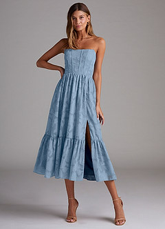 Azazie Delphina Bridesmaid Dresses Powder Blue A-Line Strapless Floral Burnout Convertible Dress image1
