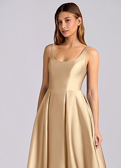 Azazie Amalie Bridesmaid Dresses Champagne A-Line Pleated Stretch Satin Dress image6