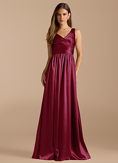 Azazie Keyla Bridesmaid Dresses Burgundy A-Line Pleated Metallic Satin Dress image1
