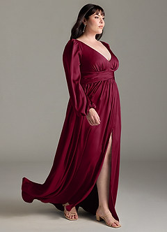 Azazie Norah Brautjungfernkleider A-Linie Stretch-Satin Kleid Burgunderrot image10