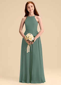 Azazie Arianthe Junior Eucalyptus A-Line Pleated Chiffon Dress image7