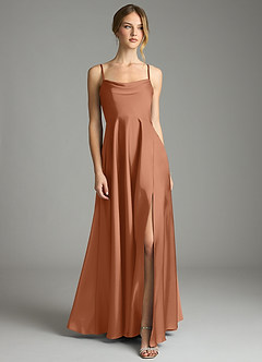 Azazie Elle Vestidos de damas de honor Vestido de Bronceador de Satén Elástico de Corte en A con Plisado image1