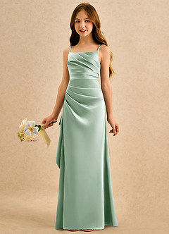 Azazie Cannoli Girls Formal Flower Girl Dresses Agave A-Line Pleated Matte Satin Dress image5