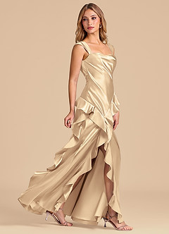 Azazie Sloane Bridesmaid Dresses Gold A-Line Sweetheart Neckline Metallic Satin Dress image3