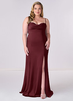 Barbie ♥ Azazie Bridesmaid Dresses Cabernet Mermaid Corset Stretch Satin Dress image6