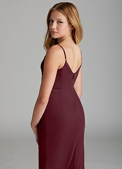 Azazie Deandra Junior Cabernet Sheath Mesh Dress image5