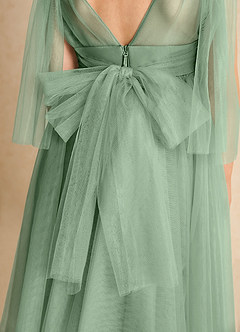 Azazie Dori Flower Girl Dresses Matcha A-Line Ruched Tulle Dress image7