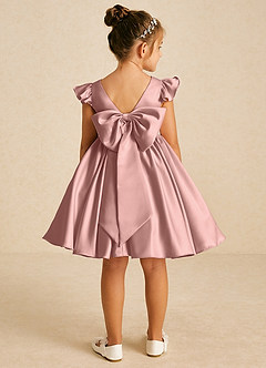 Azazie Tootsie Robe Demoiselle D'honneur Fillette Robe Trapèze en Mat Satiné Arc Or Rose image2