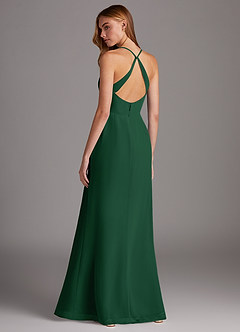 Azazie Manila Vestidos de damas de honor Vestido de Verde Oscuro de Gasa de Corte Recto con Cuello en V image2