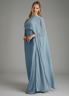 Azazie Nova Robes de demoiselle d'honneur Robe Fourreau Convertible en Satin extensible Bustier Bleu Poussiéreux image5
