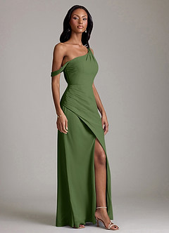 Azazie Madelyn Bridesmaid Dresses Olive Mermaid One Shoulder Chiffon Convertible Dress image5
