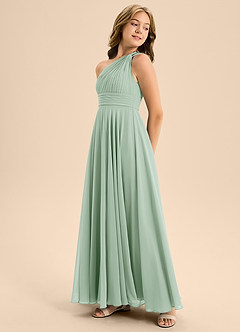 Azazie Charlize Junior Agave A-Line Pleated Chiffon Dress image4