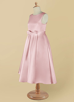 Azazie Coco Blumenmädchenkleider A-Linie Schleifen Matte Satin Kleid Puderrosa image10