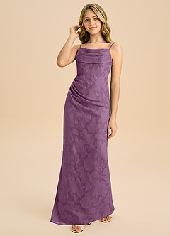 Azazie Mai Junior Wisteria Sheath Pleated Floral Burnout Dress image6