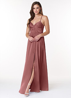 Azazie Raya Bridesmaid Dresses Amethyst A-Line V-Neck Pleated Stretch Satin Dress image3