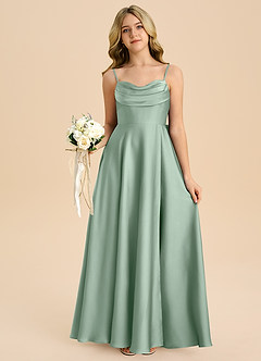 Azazie Bear Junior Agave A-Line Sweetheart Neckline Stretch Satin Dress image7