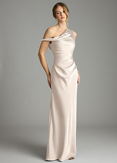 Azazie Emerson Bridesmaid Dresses White Alabaster Mermaid Off the Shoulder Stretch Satin Dress image11