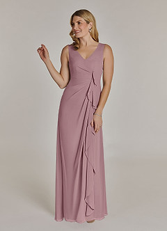 Azazie Manuella Mother of the Bride Dresses Dusty Rose A-Line V-Neck Pleated Chiffon Dress image4