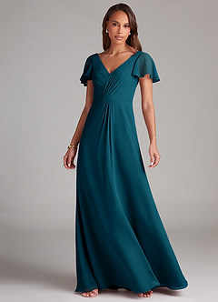 Azazie Soren Abiti da Damigella Abito A-Line in Chiffon Increspato Blu Inchiostro image3