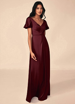 Azazie Soren Brudtärnklänningar Klänning av A-Line i Stretch Satin Plisserad Cabernet image4