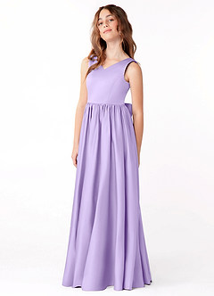 Azazie Hathaway Junior Lilac A-Line Bow Matte Satin Dress image4