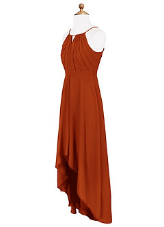 Azazie Oaklynn Junior Robe Trapèze en Mousseline de soie Plissée Cannelle image8